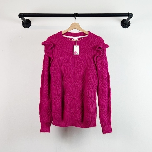 NWT Mini Boden Big Girls Cable Knit Frill Ruffle Alpaca Blend Sweater Pink - Picture 2 of 5